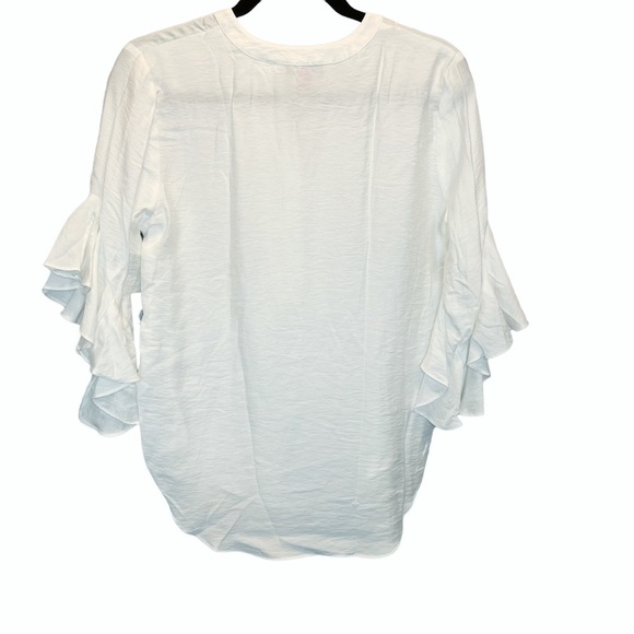 Vince Camuto Pintuck Detail Flutter Sleeve Rumple Satin Blouse White XS New - Picture 3 of 7